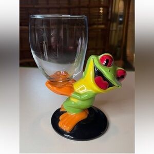 Vintage Rainforest Cafe Cha Cha Tree Frog Stem Wine Glass.